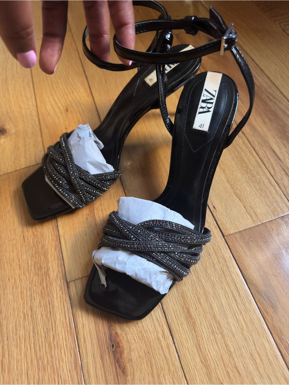 ZARA Shiny Beaded High-Heel Sandals (size 41)
